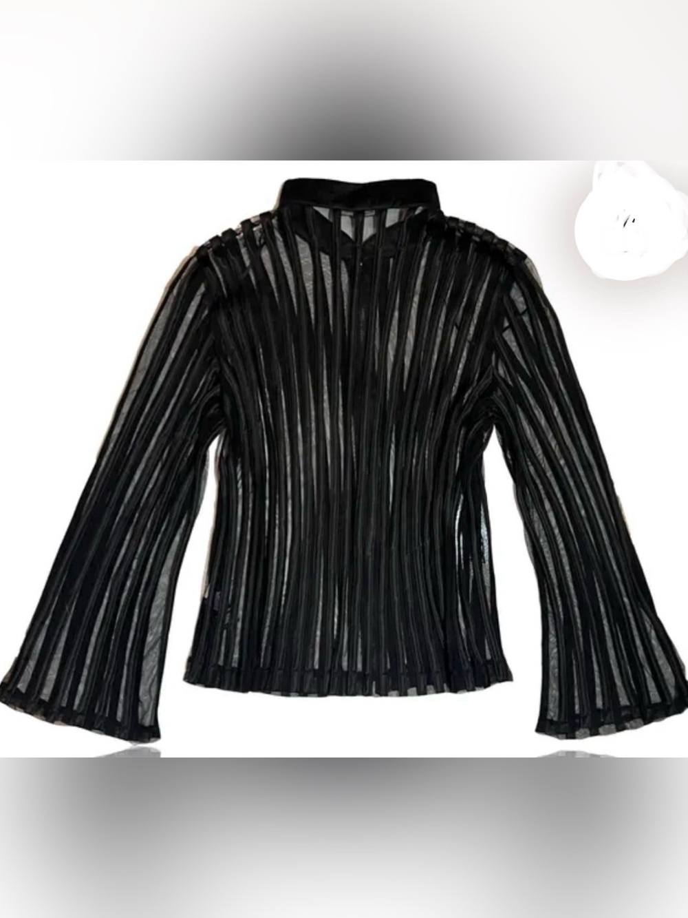 Vintage 90s Sandra Darren Black Sheer Satin Stripe 2-PC Set Blouse Size M Petite